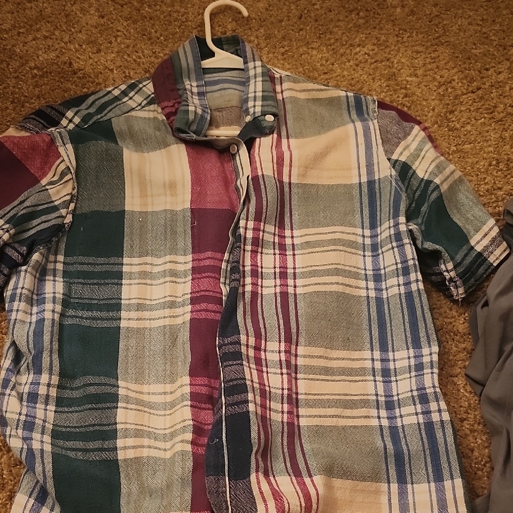 Blue and Green Casual Button Down Shirt with Plaid Design